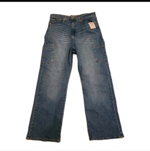 Signature Levi Strauss Heritage High Rise Loose Straight Cargo Pocket Wide...